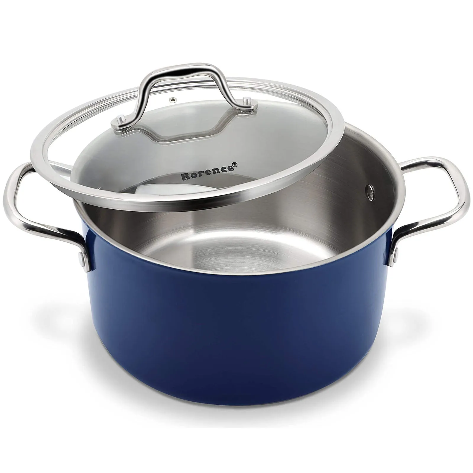 Rorence Stainless Steel Stock Pot: 6 Quart 3-Ply Healthy Stainless Steel Stockpot Soup Pot with Glass Lid – Blue