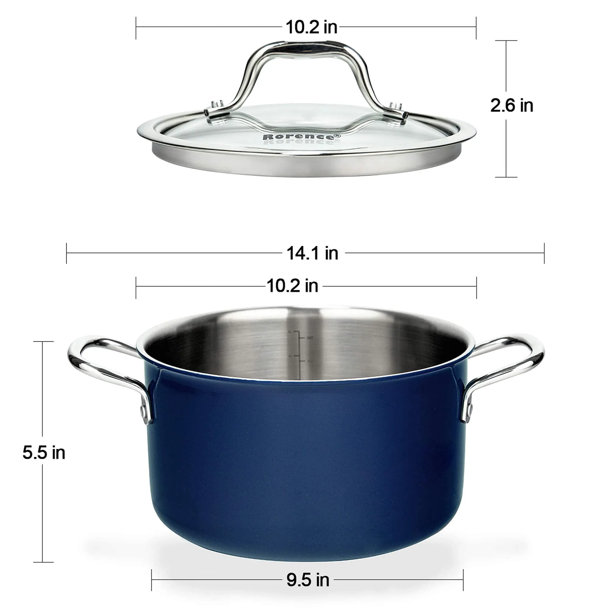 Rorence Stainless Steel Stock Pot: 6 Quart 3-Ply Healthy Stainless Steel Stockpot Soup Pot with Glass Lid – Blue