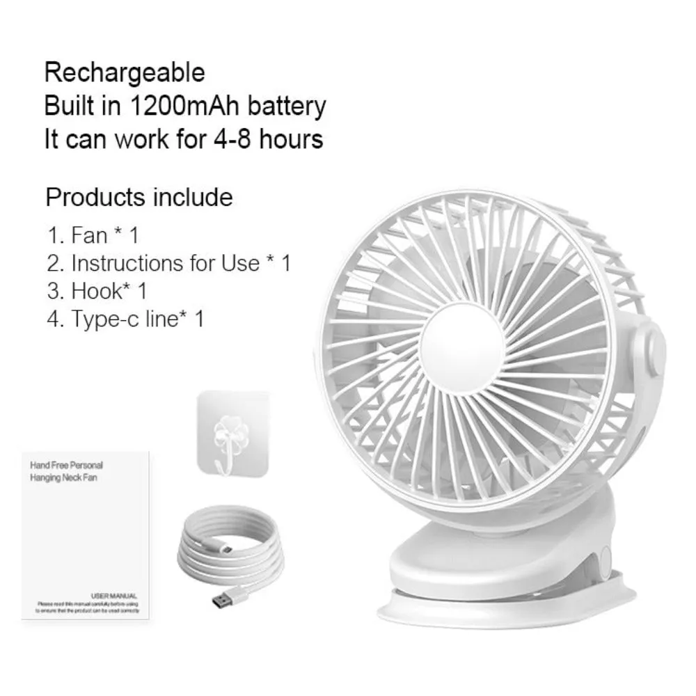 Rotable 3 Speed Fan With Clip and Hook