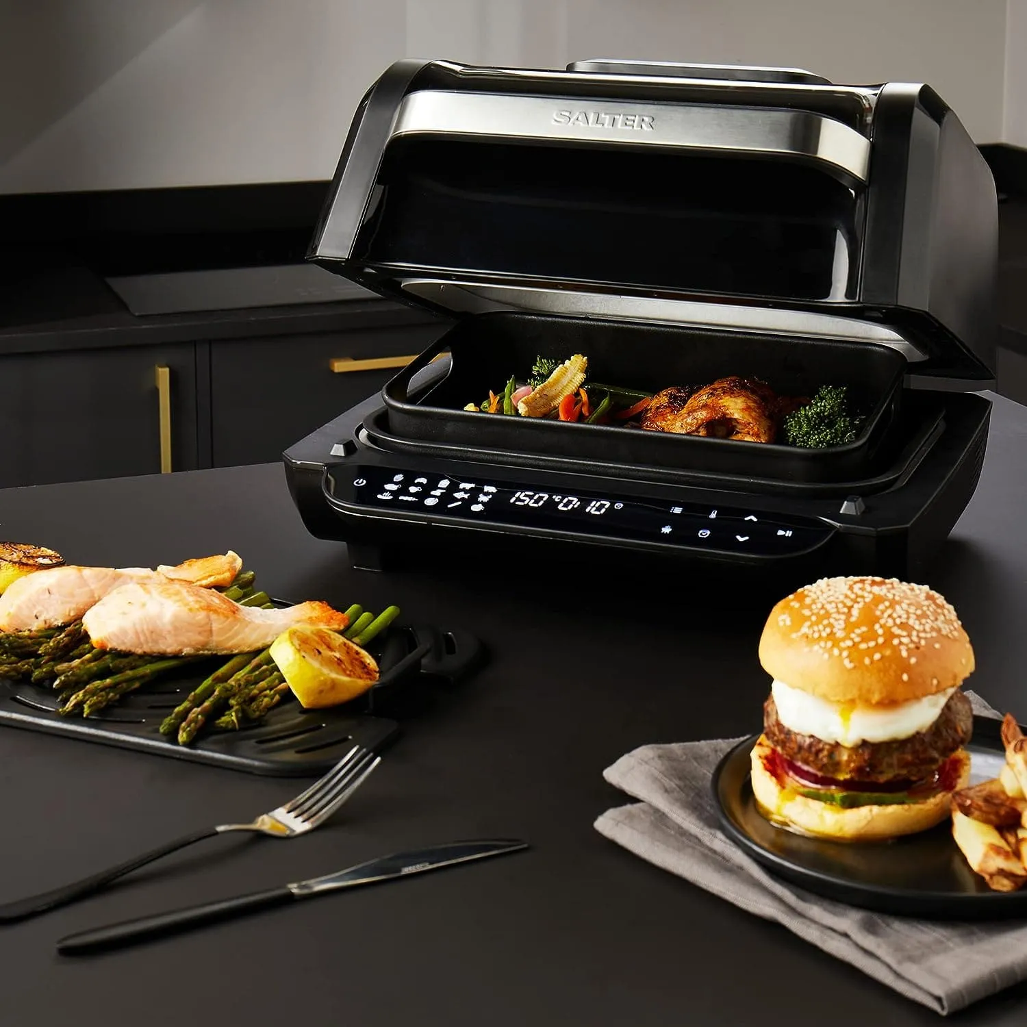 Salter EK5106 AeroGrill Pro - 16 in 1 Hot Air Fryer, 1700W Health Grill, Tabletop Multicooker, LED Touch Controls, 3.8L