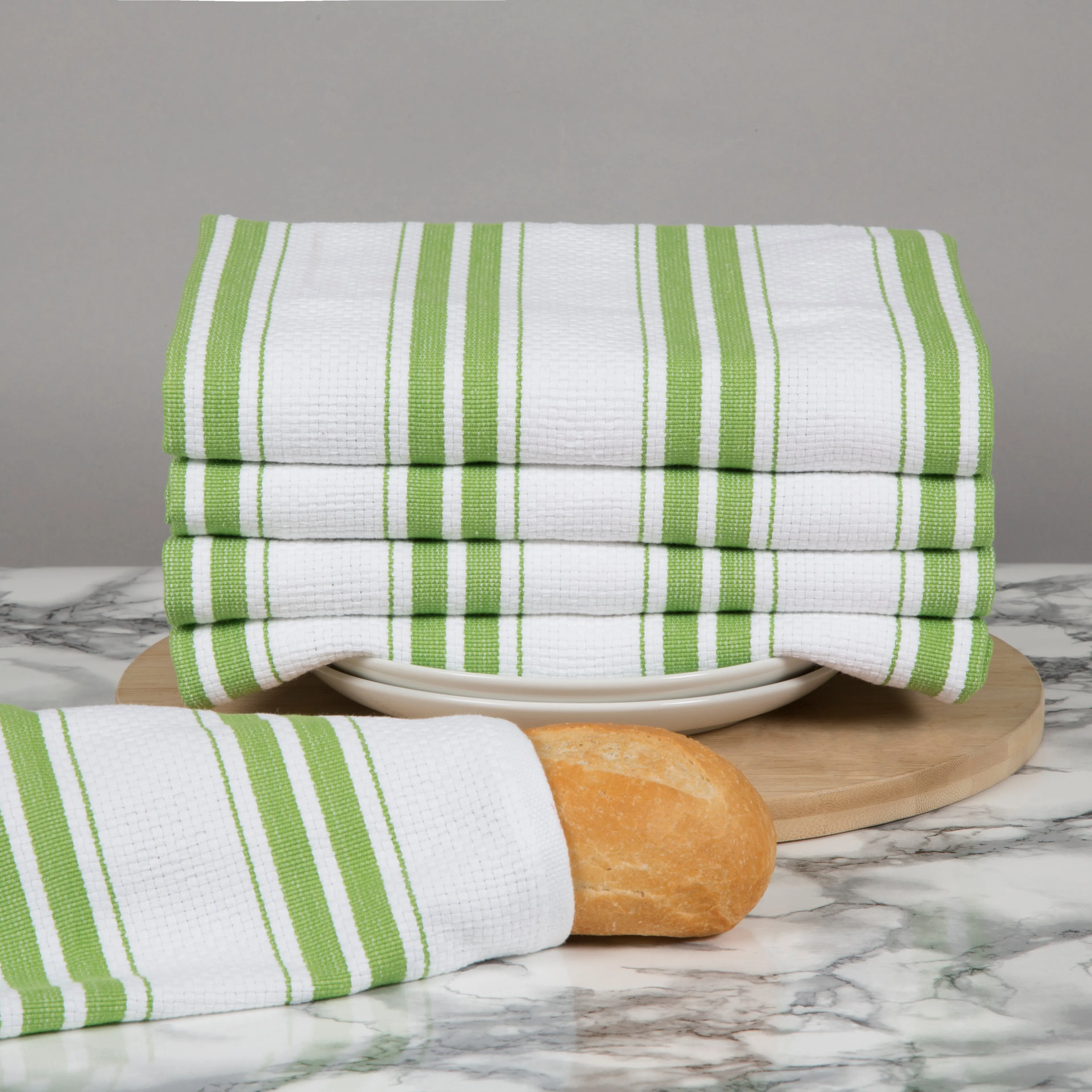 Set of 5 Basket Weave Striped Cotton Tea Towels in Five Colours