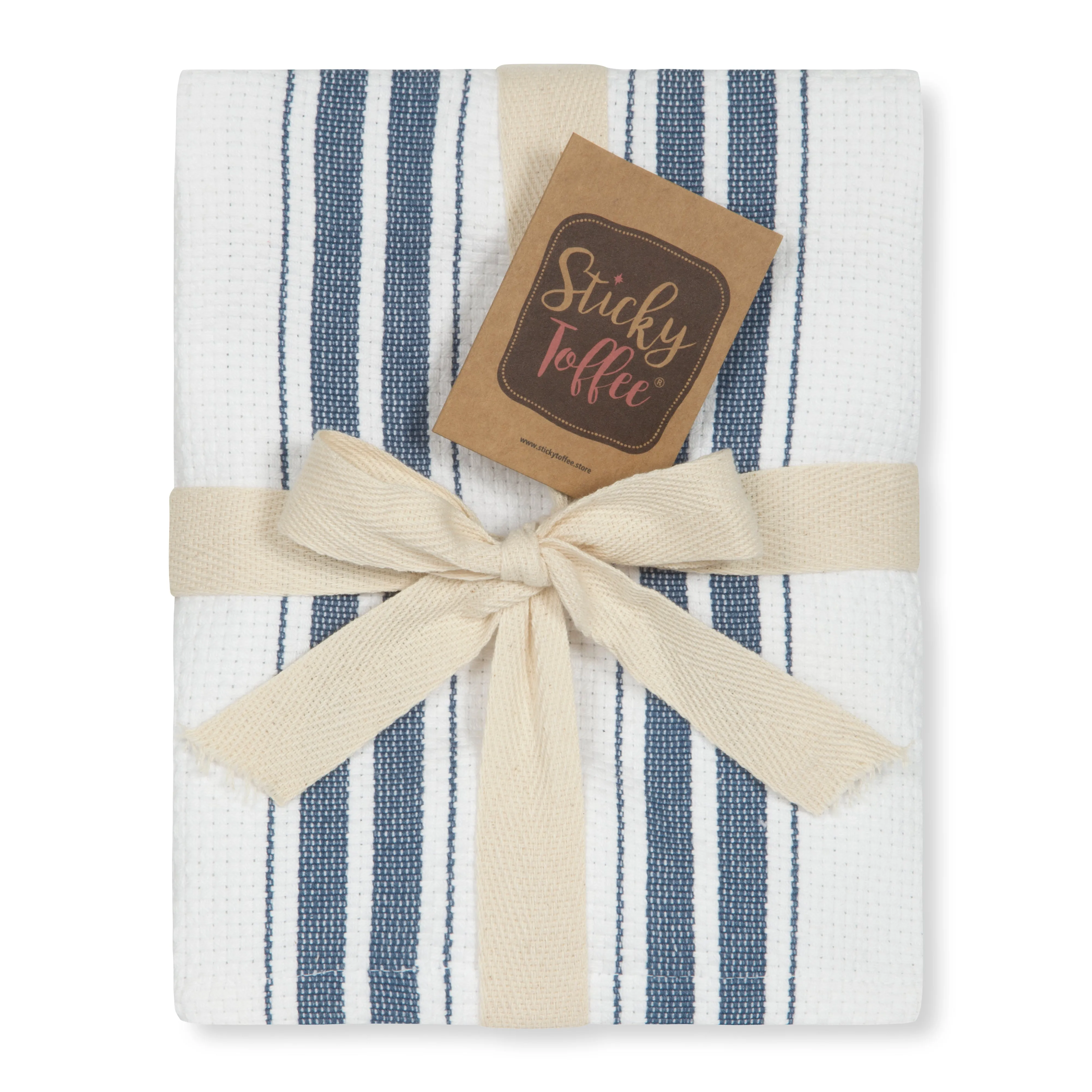 Set of 5 Basket Weave Striped Cotton Tea Towels in Five Colours