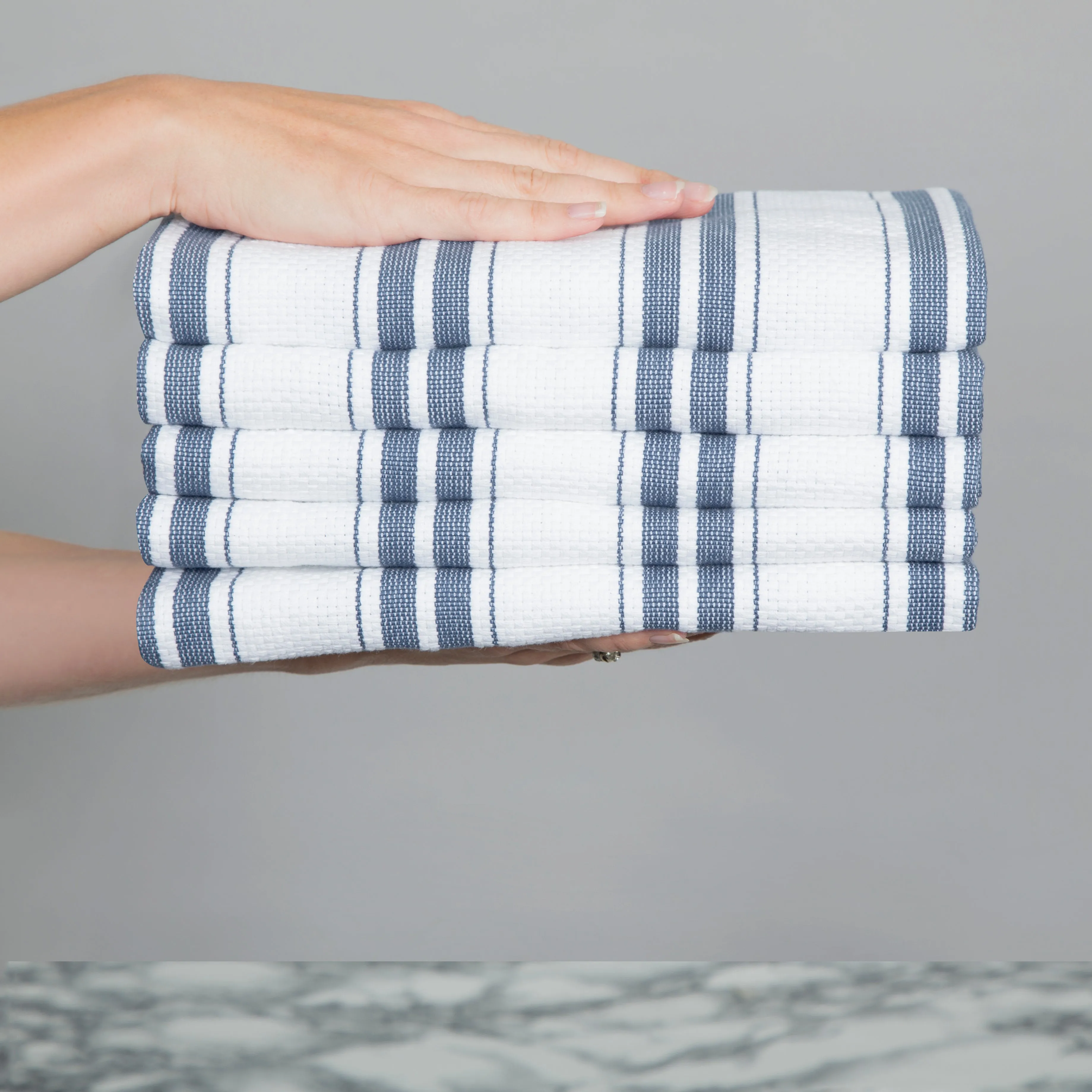 Set of 5 Basket Weave Striped Cotton Tea Towels in Five Colours