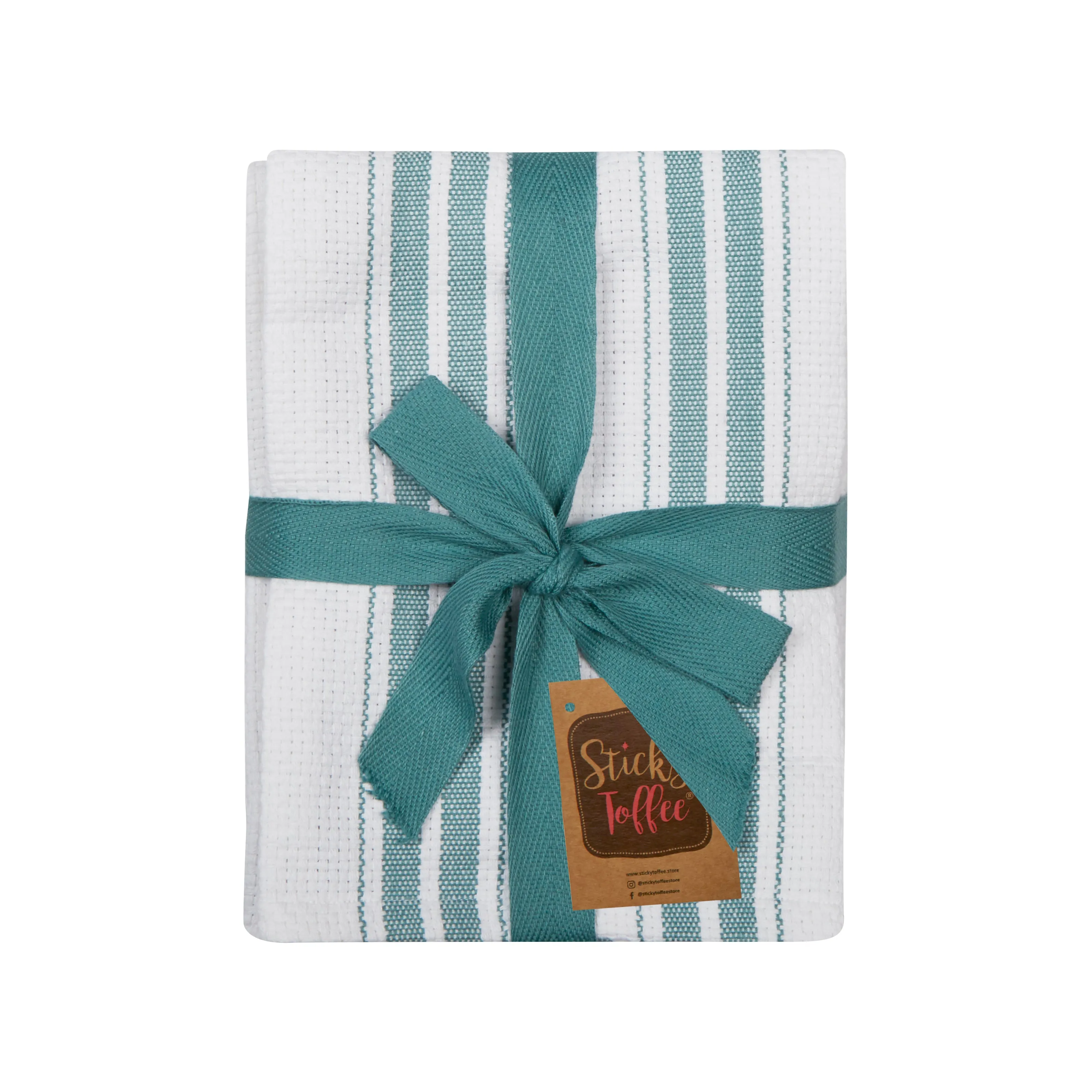 Set of 5 Basket Weave Striped Cotton Tea Towels in Five Colours