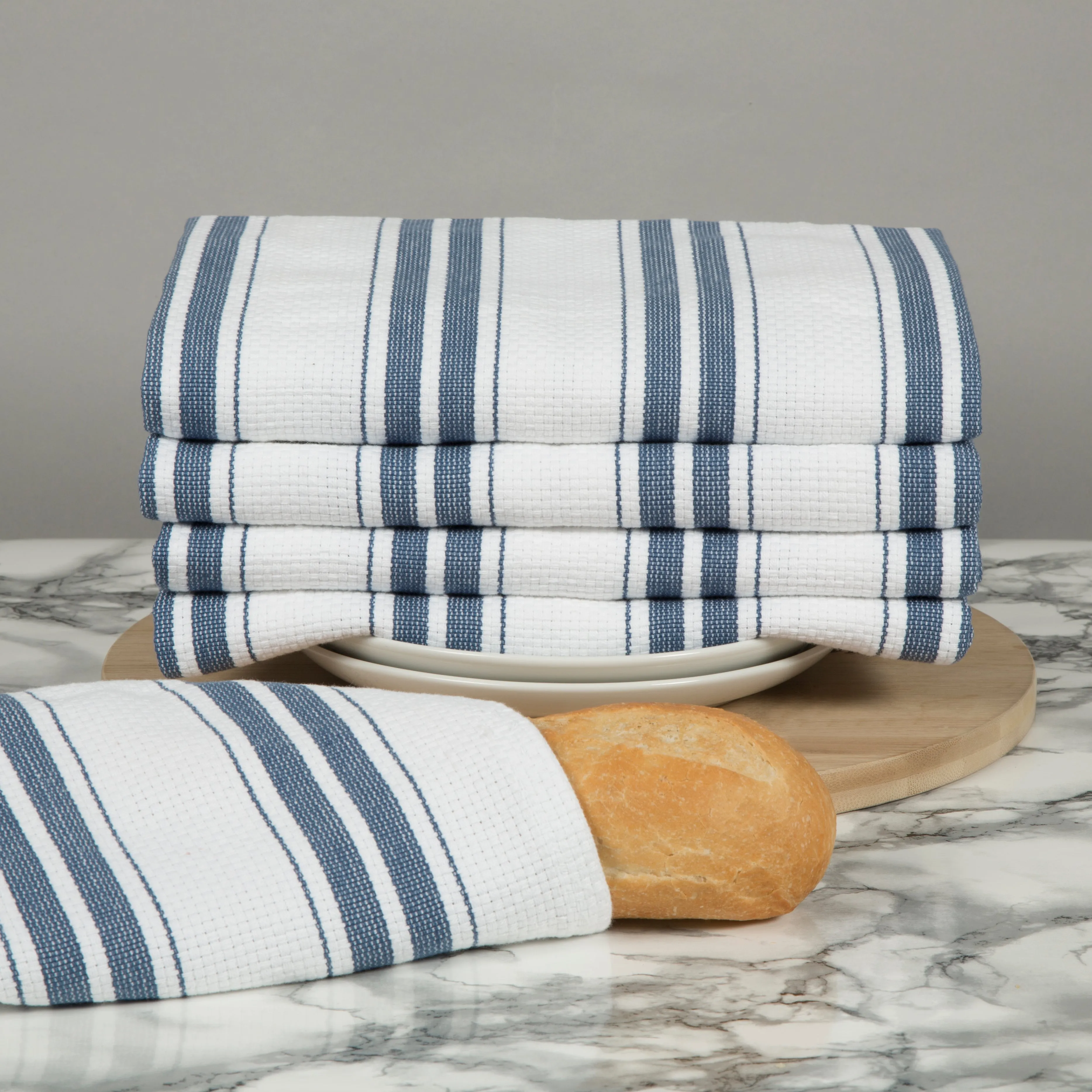 Set of 5 Basket Weave Striped Cotton Tea Towels in Five Colours