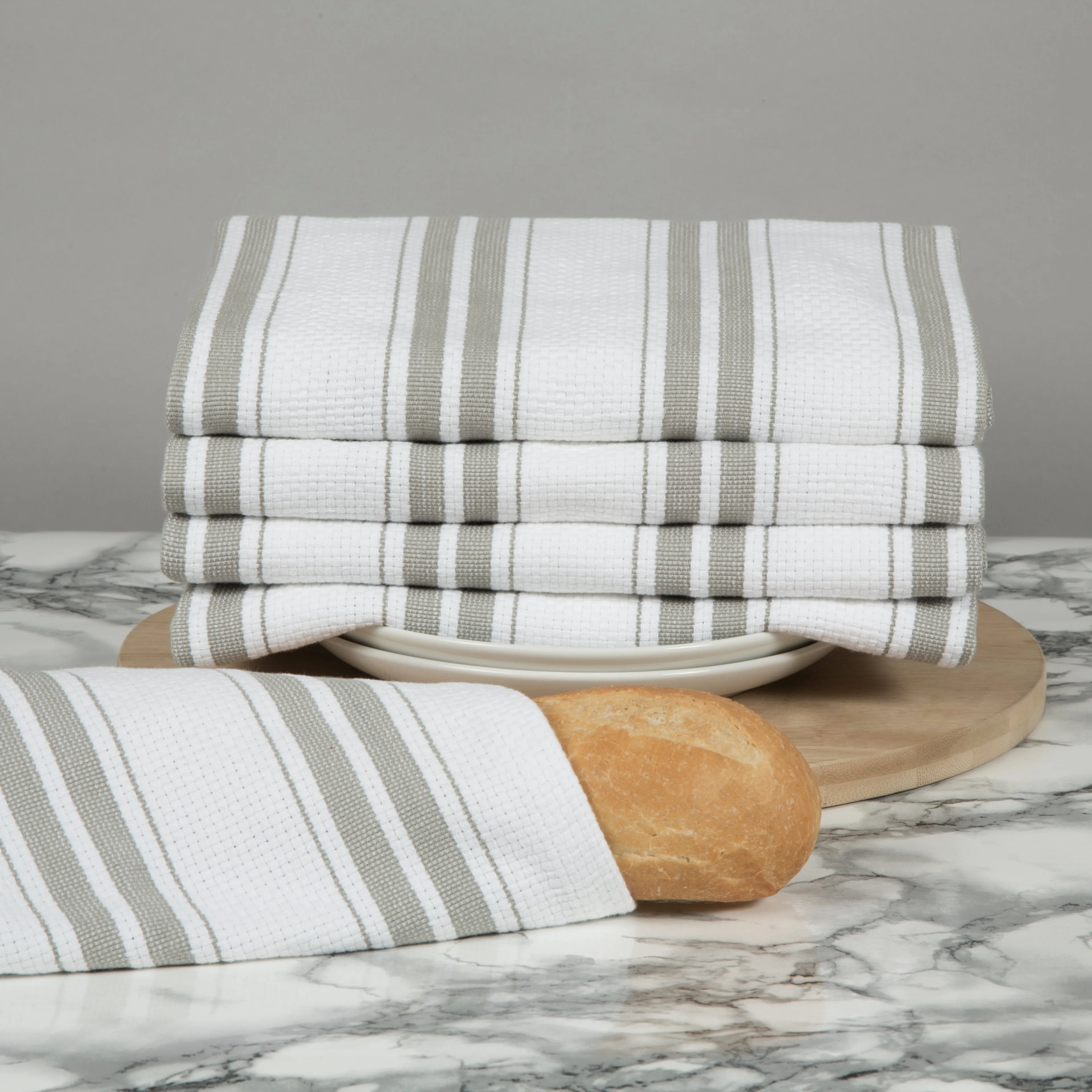 Set of 5 Basket Weave Striped Cotton Tea Towels in Five Colours