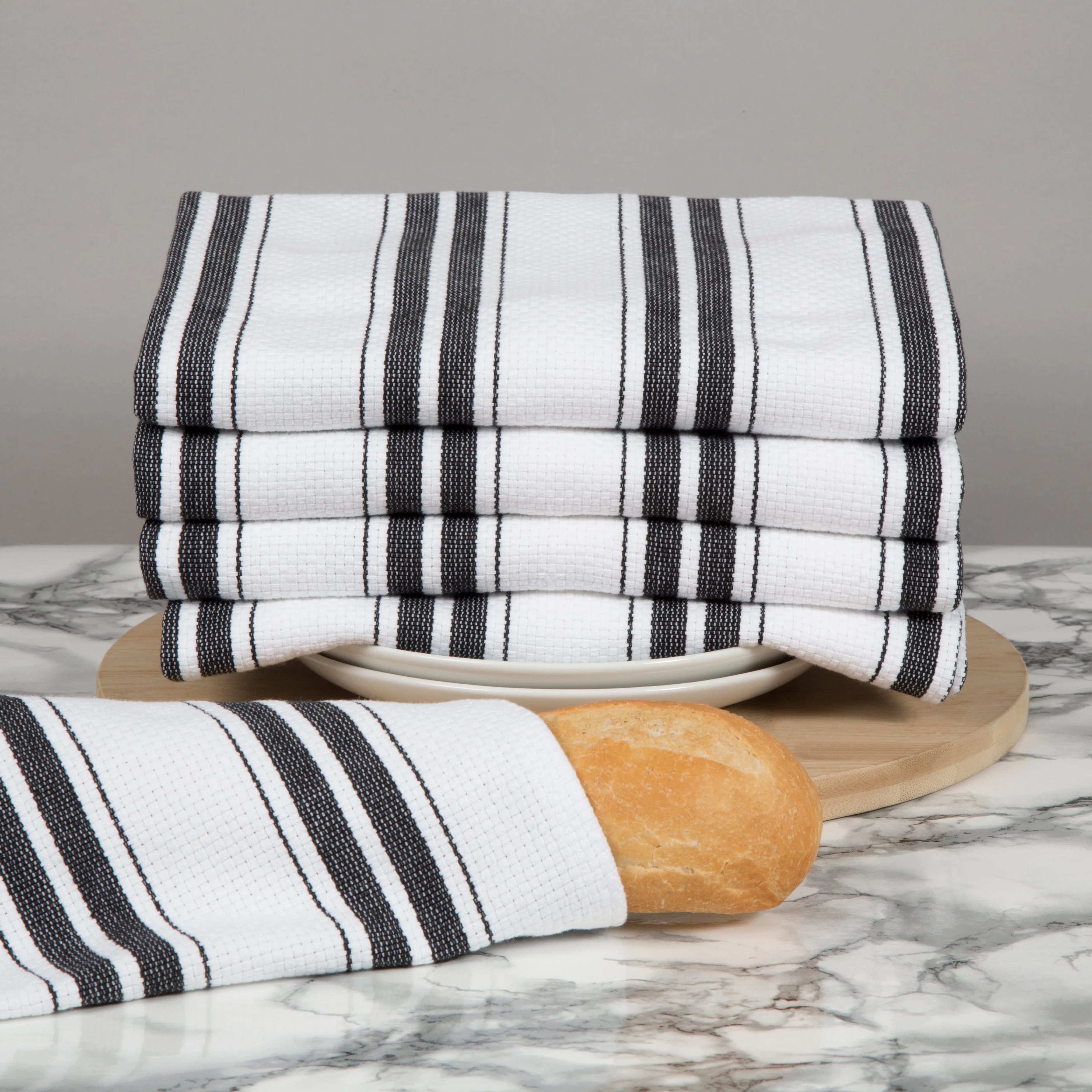 Set of 5 Basket Weave Striped Cotton Tea Towels in Five Colours