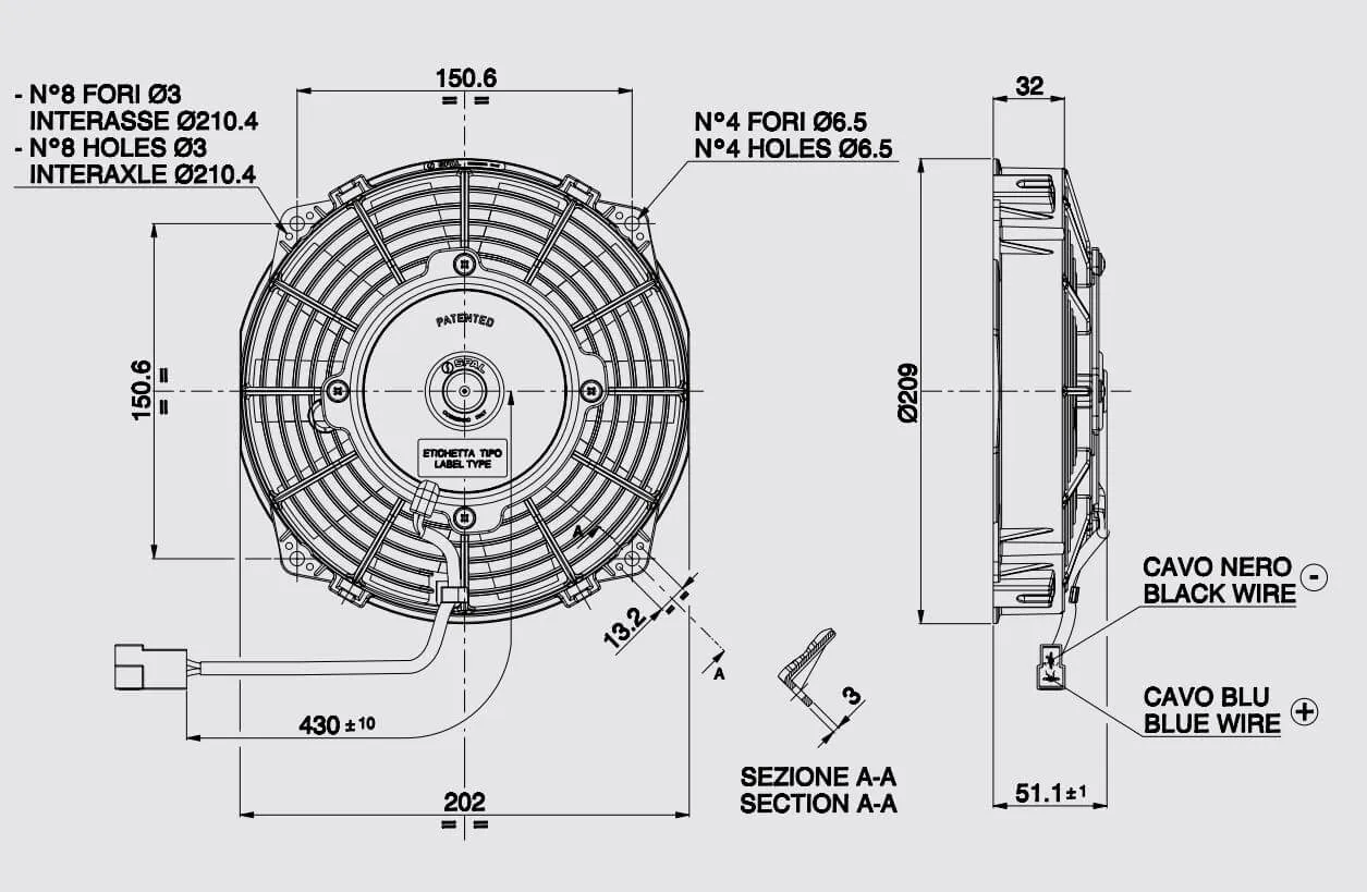 SPAL Electric Fan (7.5" - Puller Style - Low Profile - 407 CFM) 30100394