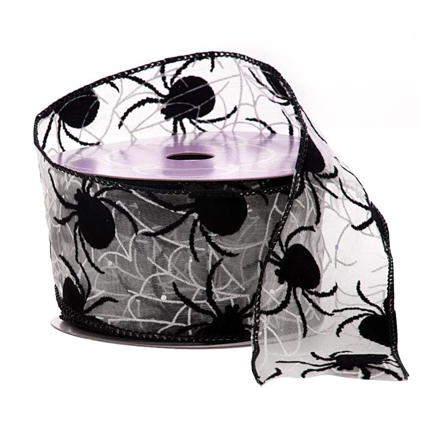 Spiders & Webs Halloween Wired Ribbon - 2 1/2" x 10 Yards,