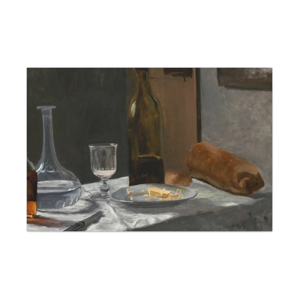 STILL LIFE WITH BOTTLE, CARAFE, BREAD, AND WINE