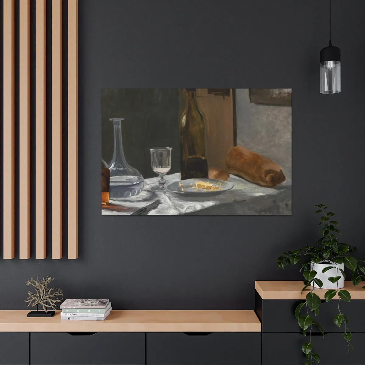 STILL LIFE WITH BOTTLE, CARAFE, BREAD, AND WINE