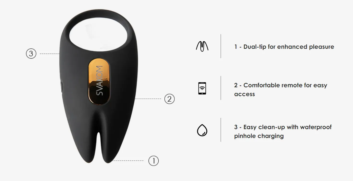 Svakom Winni 2 Silicone App Compatible Penis Ring with Remote Black/Gold