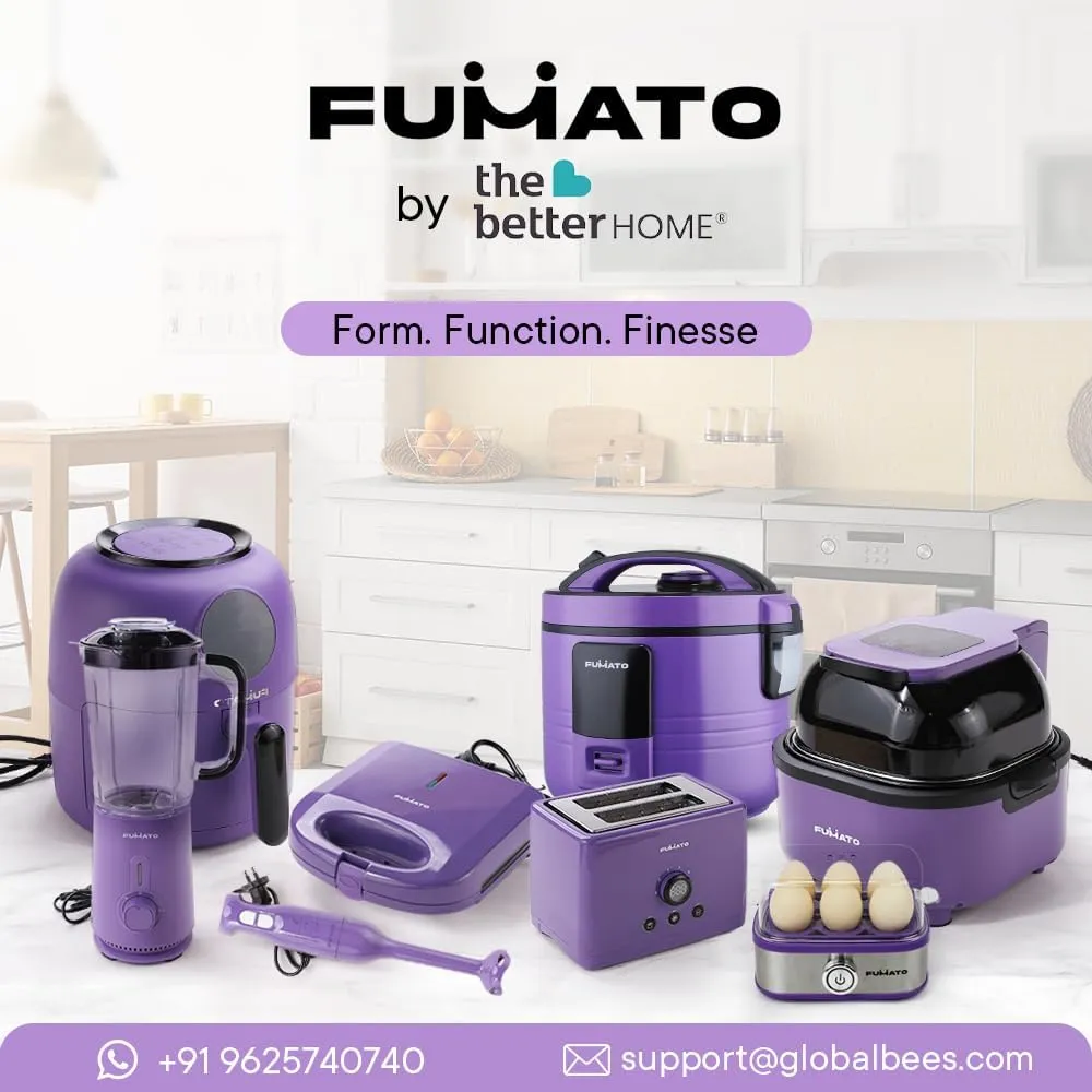 The Better Home Fumato's Kitchen and Appliance Combo| Easy Peek Air Fryer   Air Tight Glass Jars Pack of 9|Food Grade Material| Ultimate Utility Combo for Home| Purple Blue