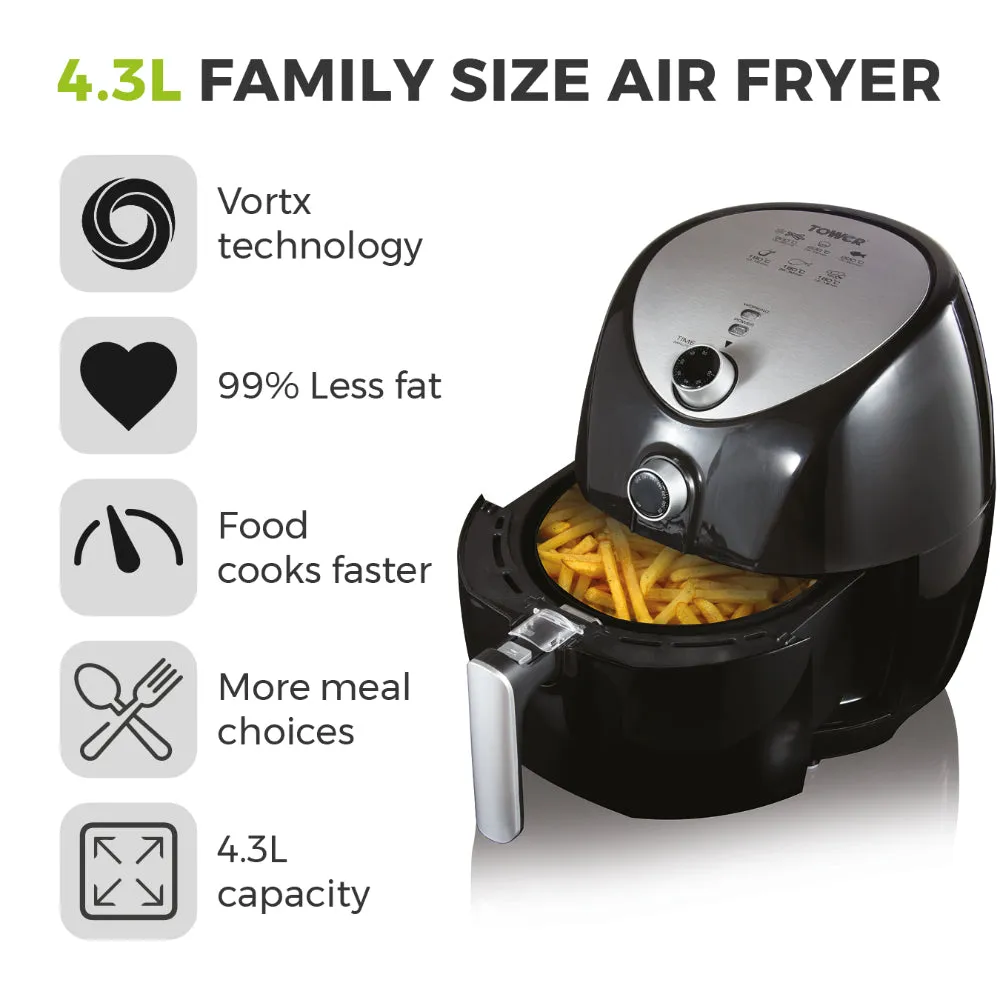 Tower Vortx Manual Air Fryer 4.3L  - Black