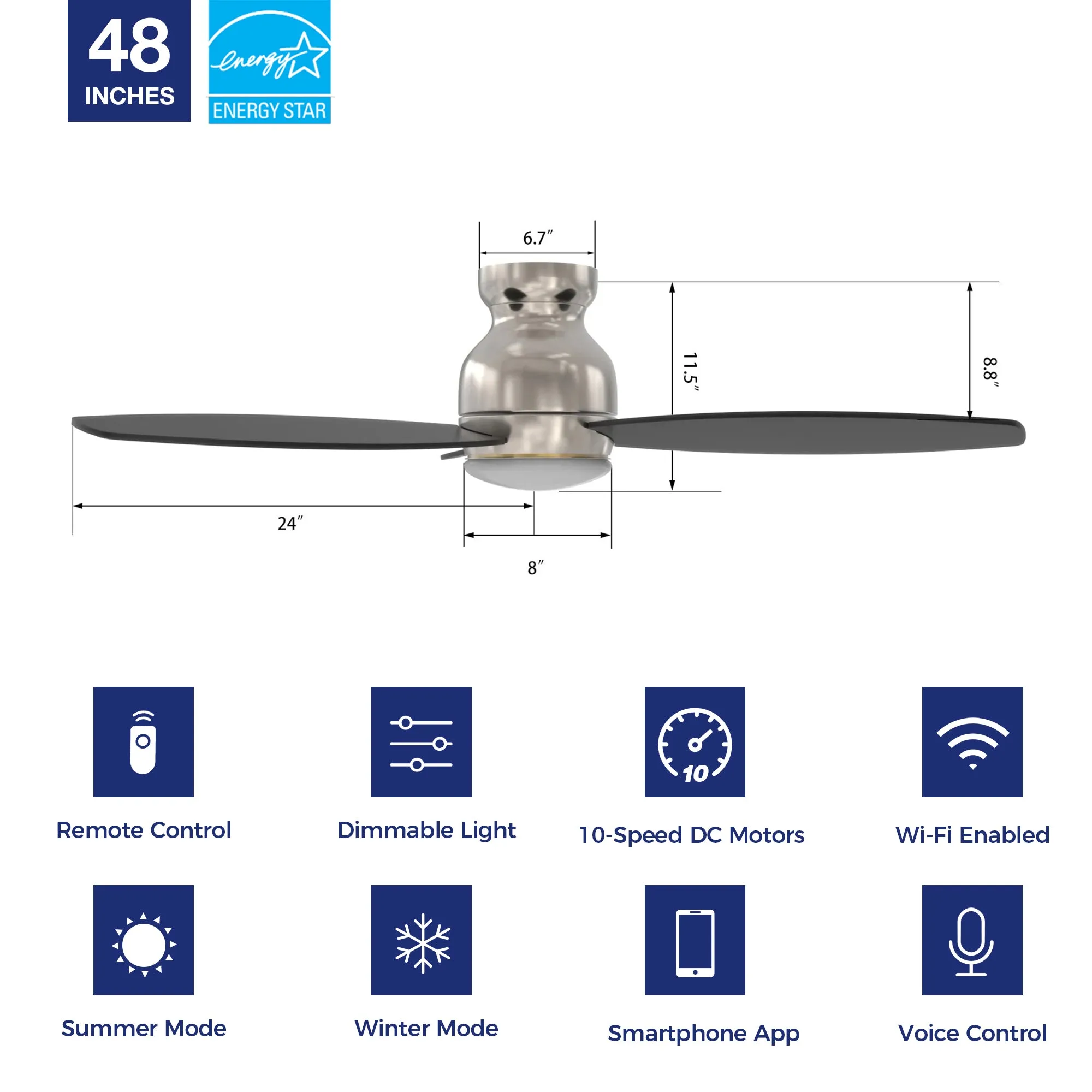 Trendsetter Outdoor Low Profile Smart Fan with LED Light Remote 48”