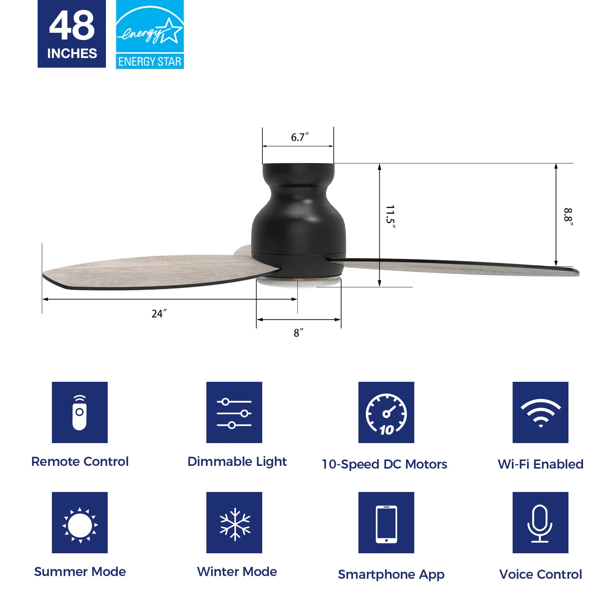 Trendsetter Outdoor Low Profile Smart Fan with LED Light Remote 48”