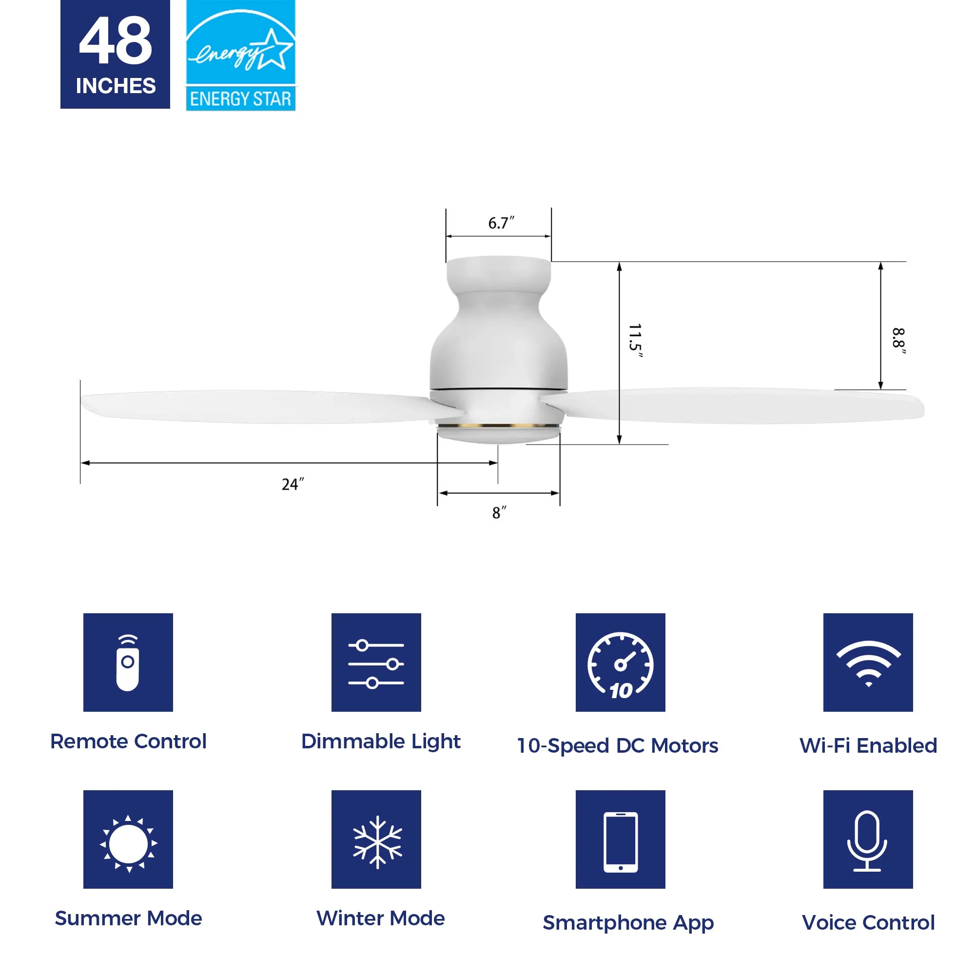 Trendsetter Outdoor Low Profile Smart Fan with LED Light Remote 48”