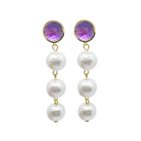 Triomphe Amethyst & Triple Cotton Pearl Earrings