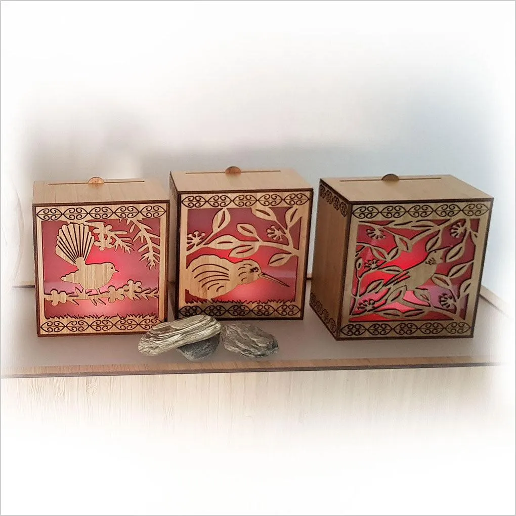 Tui on Pohutukawa LED Tealight Candle Box