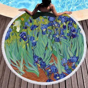 Van Gogh's Irises Round Beach Towel