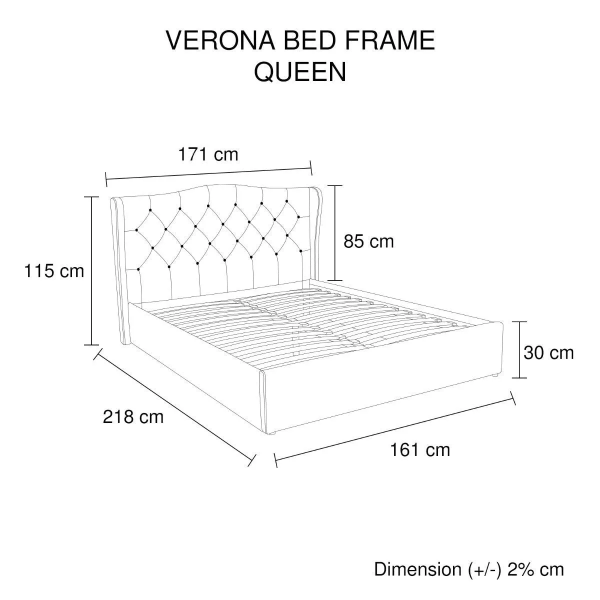 Verona Gas Lift Queen Bed Frame Grey