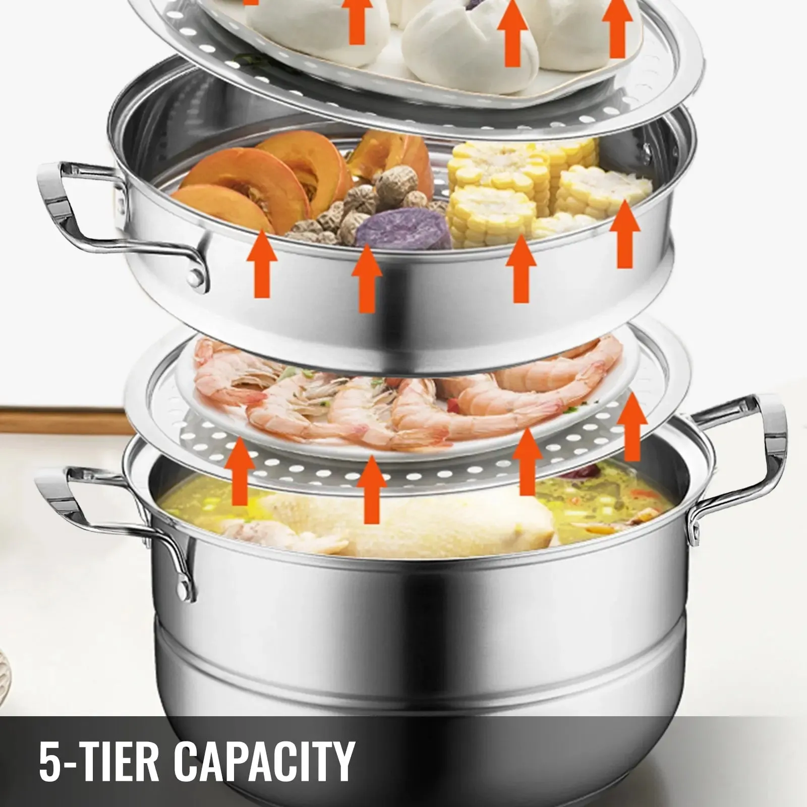 VEVOR 5 Layer Food Steamer 28cm 30cm Stainless Steel Stock Pot for-VEVOR Food Steamer