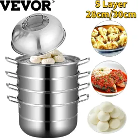 VEVOR 5 Layer Food Steamer 28cm 30cm Stainless Steel Stock Pot for-VEVOR Food Steamer