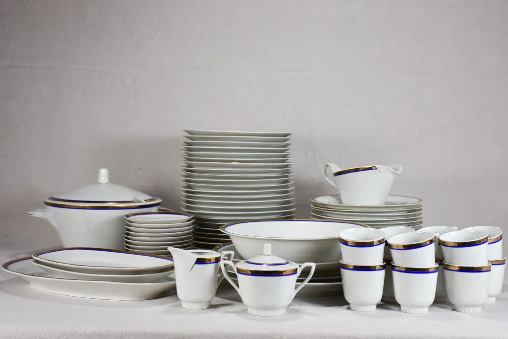 Vintage dinnerware with blue and gold trim