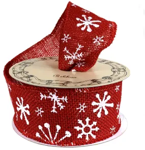 White Snowflakes Wired Christmas Ribbon - 2 1/2" x 10 Yards