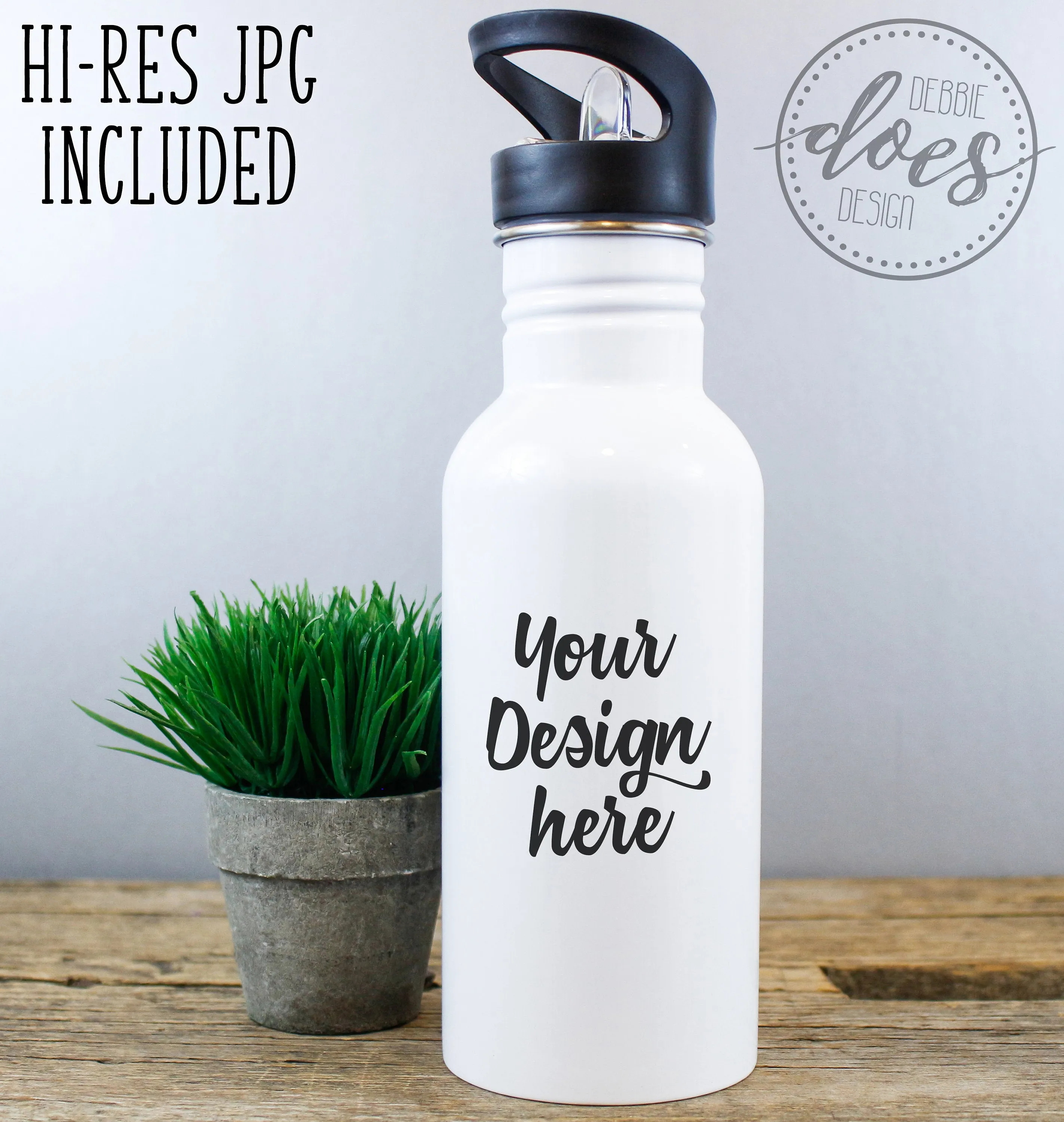 White Sublimation Water Bottle with Straw Mockup 2