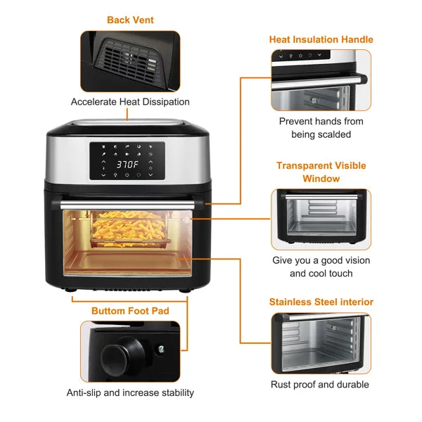 ZOKOP Air Fryer 16L 1800W All-in-One Airfryer Oven Black with Visible Window